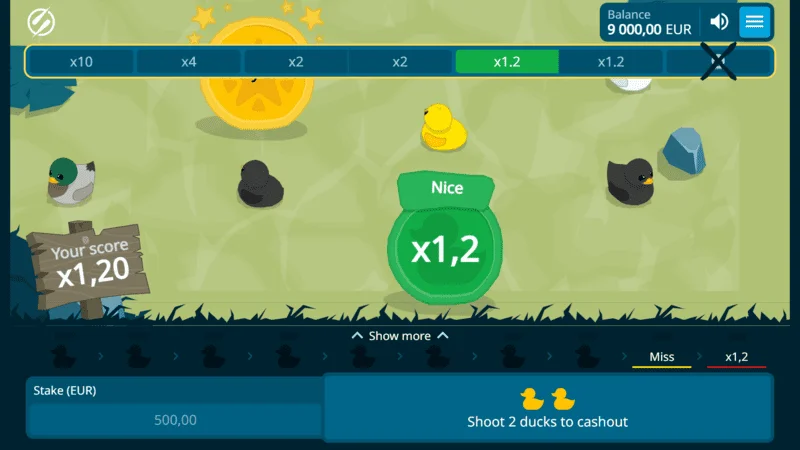 Exploding Ducks – Erfolgreicher Schuss mit x1.2 Multiplikator